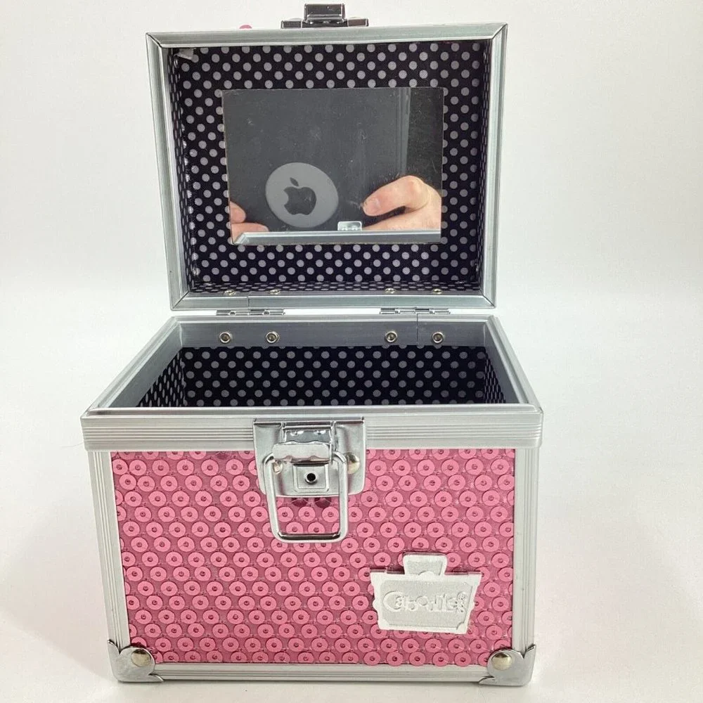 Caboodles Mini Pink Sequin Makeup Case Organizer 2012 Sparkle Silver